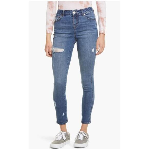 1822 Denim Ripped Organic Cotton Blend High Waist Ankle Skinny Jeans Size 31 $49 - Picture 1 of 5